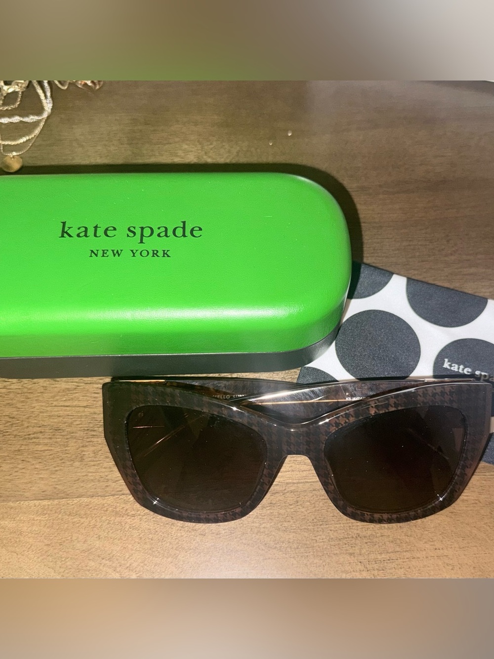 Kate Spade Houndstooth Cat-Eye Sunglasses with Dark Lenses